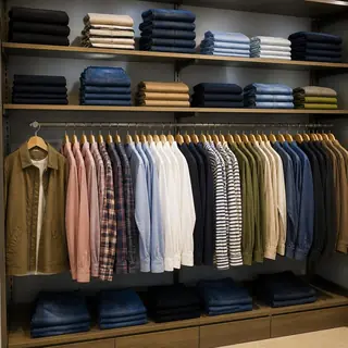 Clothes hanging in a walk-in closet