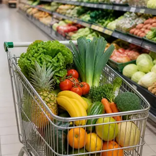 Shopping cart full of fresh vegetables